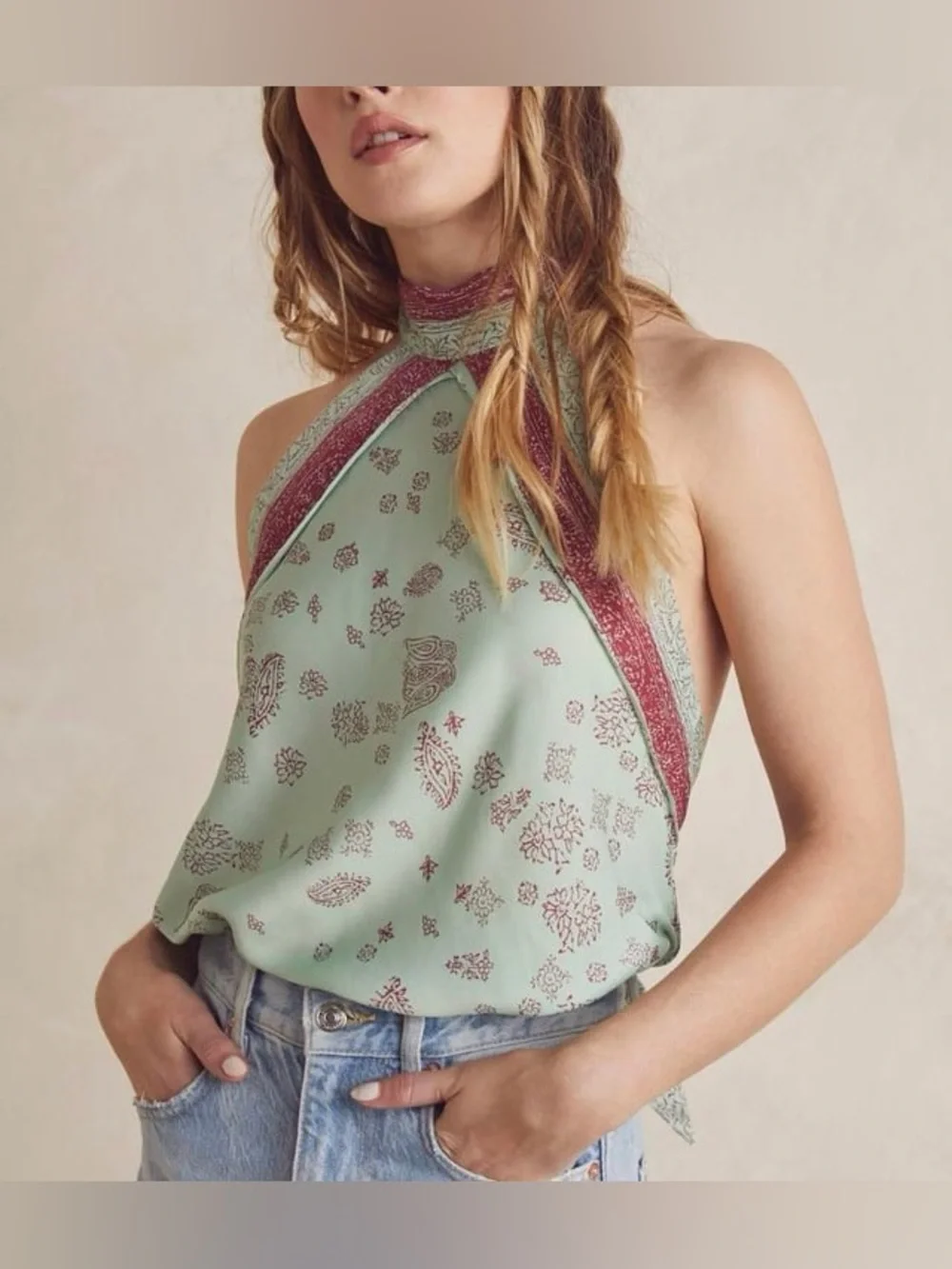 Free people intimately Halter Floral scarf Top wrap tie bodysuit sexy night out